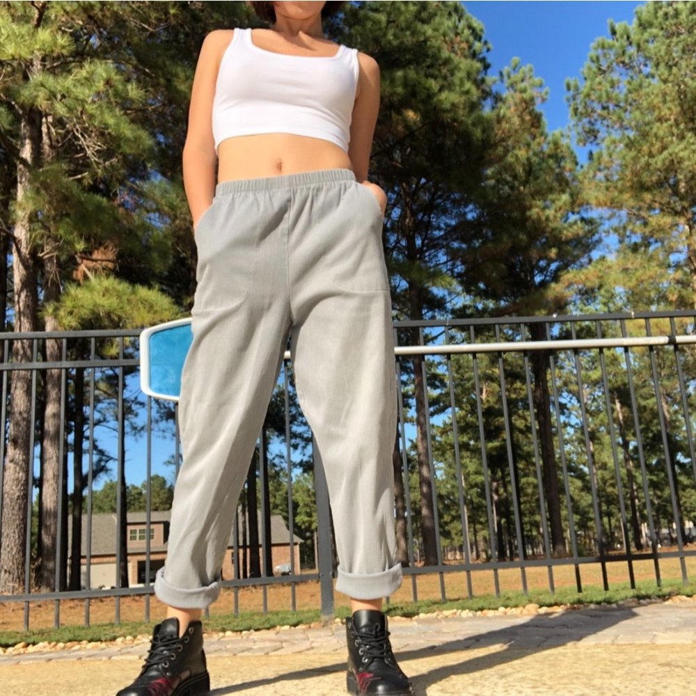 LIGHT GRAY HIGH WAISTED CORDUROY PANTS